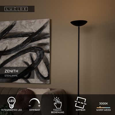 Lucide ZENITH - Stehlampe - LED Dim. - 1x20W 3000K - Schwarz